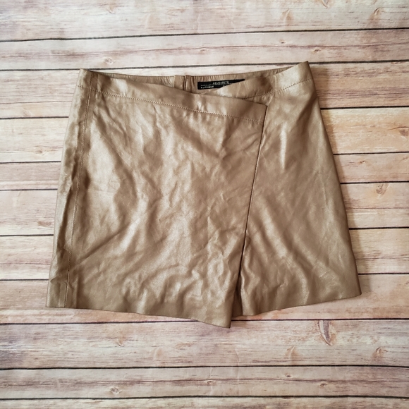Allsaints • Ramona Gold Metallic Leather Suede Skirt Size 8 - Picture 3 of 8